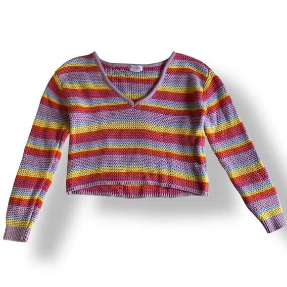 Revolve Lovers + Friends Camino Cropped Sweater in Bright Rainbow Pastel Size S - Picture 1 of 7